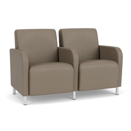 Lesro Siena Lounge Reception 2 Seat Tandem Seating, Brushed Steel, MD Farro Upholstery SN2103